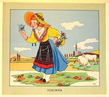 Stampa antica RAGAZZA Costume