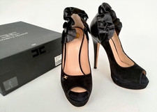 Scarpe Elisabetta Franchi tacco 14 nr.38 plateau Open velluto nero box -76Q