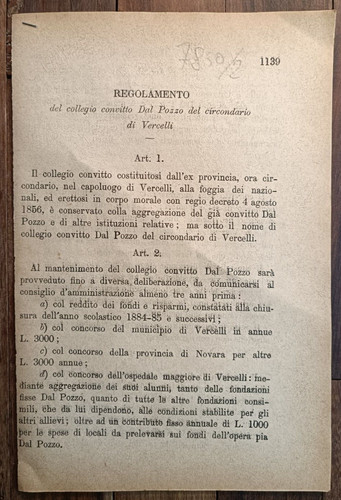 Vercelli 1886 regolamento del - vercelli,