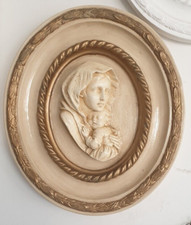 BASSORILIEVO QUADRO MADONNA CON BIMBO DECORATO ARREDO STUCCHI IN GESSO CM. 40X35