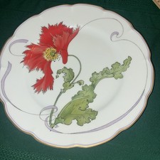 Piatto Porcellana Haviland Limoges, Fleurs et Rubans PAVOT Edizione Limitata 9 7/8"D