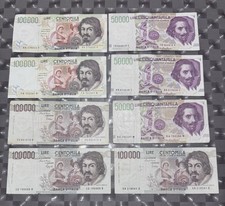 Lotto di 8 Banconote da 100000 Lire Caravaggio e 50000 Lire Bernini