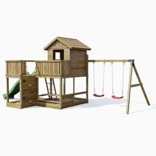 Casetta parco giochi in legno Fungoo Pluto con Scivolo, due altalene, tavolo Pic