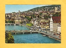 Cartolina Zurigo vista del Limmatquai piazza Centrale e Politecnico VG 1970