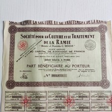 Azione Titolo Societe pour la Culture et le Traitement de la Ramie  1929 come da