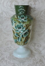 Antico vaso opalina dipinto a fiori e foglie verdi Victorian opaline glass vase