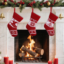 Calze Natalizie Da Appendere, 3 Pezzi Calze Di Natale Maglia, Calza Befana Vuota