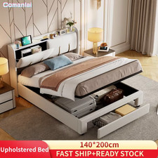 Comanlai Letto Matrimoniale Imbottito 140 X 200 Cm,Cama Contenitore Idraulico,Co
