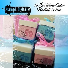10 Scatoline Bomboniere Battesimo Nascita Piedini 7x7cm Classic o Pois