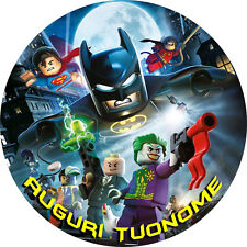 Cialda LEGO BATMAN SUPERMAN Decorazione Torta Ostia o Zucchero TUO NOME TONDO
