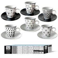 MAURY'S SET 6 TAZZINE CAFFE' DESIGN MODERN CON PIATTINO COLORE NERO E BIANCO