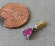 Vintage 375 9ct Oro Giallo Forma a Pera Rubino Diamante Vero Ciondolo 11j 85