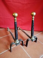 ANTICHI ALARI DA CAMINO CAMINETTO IN FERRO E BRONZO