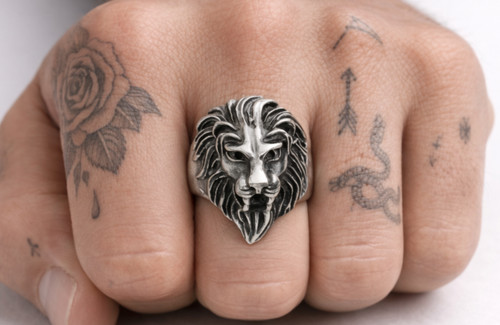 Anello uomo testa - uomo, leone