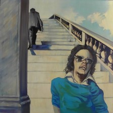 Liberio REGGIANI (Nizza 1931) PERSONAGGI a VENEZIA Olio tela 100x100 anno 1972