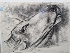 Disegno Tecnica Mista Su Carta. Bovino. Attribuito A Ennio Calabria. XX Secolo