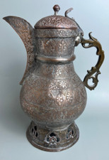 Antico bollitore teiera samovar Kashmir in rame grandi dimensioni incisione molto fine