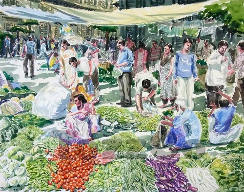 Street market art print - street,