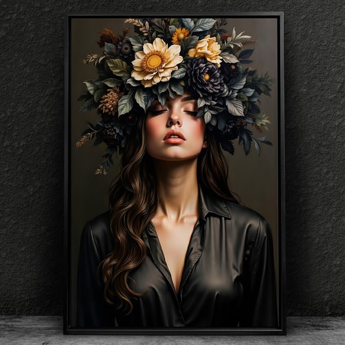 Quadro donna con - fiori, in