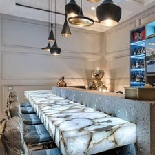 Tavolo da banco bar, piano consolle in pietra agata bianca, tavolo arredo casa