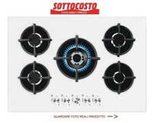 PIANO COTTURA 75 CM INCASSO VETRO BIANCO GAS 5 FUOCHI IN GHISA