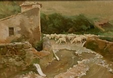 Vecchio dipinto olio su supporto rigido.