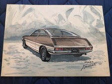 Fiat 125S Coupé disegno Giovanni Michelotti tecnica mista Originale