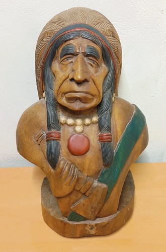 Large carved wood bust native - large,