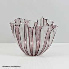 Ciotola Fazzoletto Venini, Murano, Zanfirico, marrone e bianco