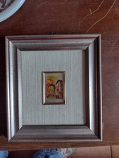 Quadretto vintage con cromolitografia al torchio su foglia d'argento, paesaggio