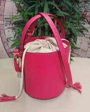 Borsa secchiello cilindrica donna ragazza vera pelle nero e rosa fucsia