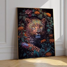 Leopardo in giardino floreale