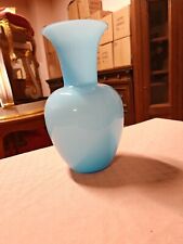 vaso opalino in vetro di murano di Aureliano Toso, colore turchese altezza 40 cm