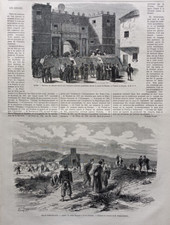 Stampa antica 1867 Roma Porta del Popolo campo Civitavecchia Stati Pontifici