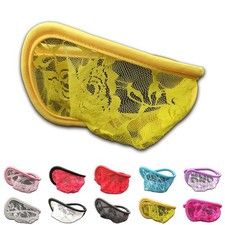 Utile C-String Mutandine Crotchless Elastico Pizzo Tasca da Uomo Rosa Floreale