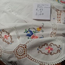 Tovaglia Grande Ricami A Punto Croce  E Inserti Uncinetto