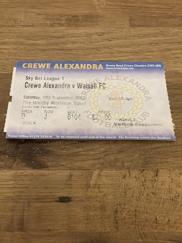 Biglietto partita crewe - biglietto,