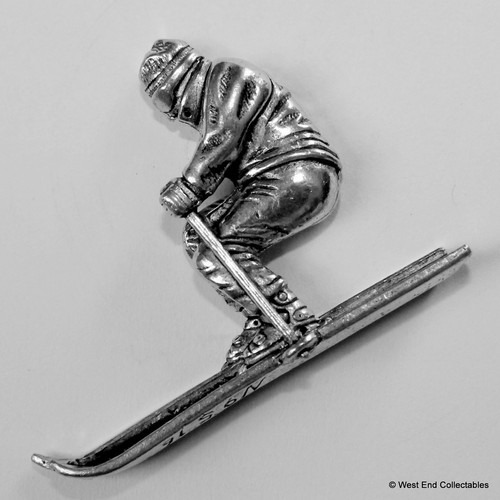 Downhill skier pewter pin - pewter,