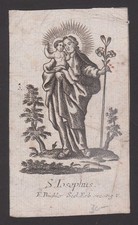 Antica incisione su carta filigranata – San Giuseppe con Bambino - Santino I020