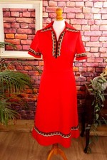 Vintage Originale 70er Vestito Rosso Collare Mega Battitore Discoteca Bottoni S