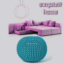 Pouf rotondo marocchino grande lavorato a maglia poggiapiedi grosso cuscino cotone - TEAL
