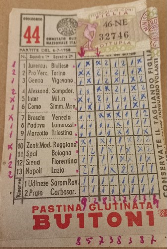 Schedina totocalcio 1958 - schedina,