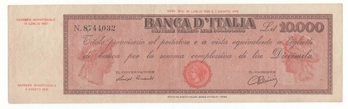 10000 lire titolo - lire, provvisorio