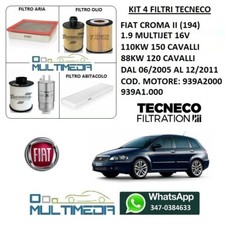 TAGLIANDO 4 FILTRI TECNECO FIAT CROMA II 1.9 MULTIJET 16V 88KW 120 CV 110KW 150
