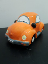 Statua In Ceramica Salvadanaio Modellino Auto Volkswagen Maggiolino Arancione