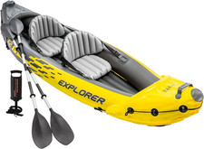 Explorer K2 Kayak, 2-Person Inflatable Kayak Set with Aluminum Oars and High Out