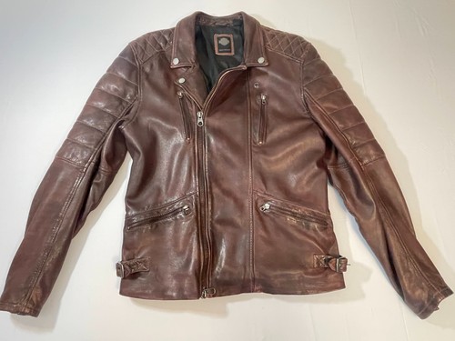 Giacca pelle biker marrone