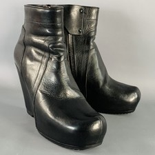 RICK OWENS Taglia 7.5 Nero Pelle Tacco Nascosto Cerniera Laterale Zeppa Pompe