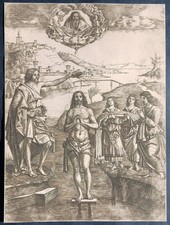 stampa antica battesimo gesù cristo giovanni battista Mocetto fotoincisione