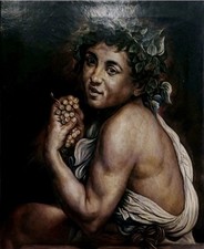 Dipinto antico olio su tela Caravaggesco del giovane Bacco 50x60 vedi descrizion